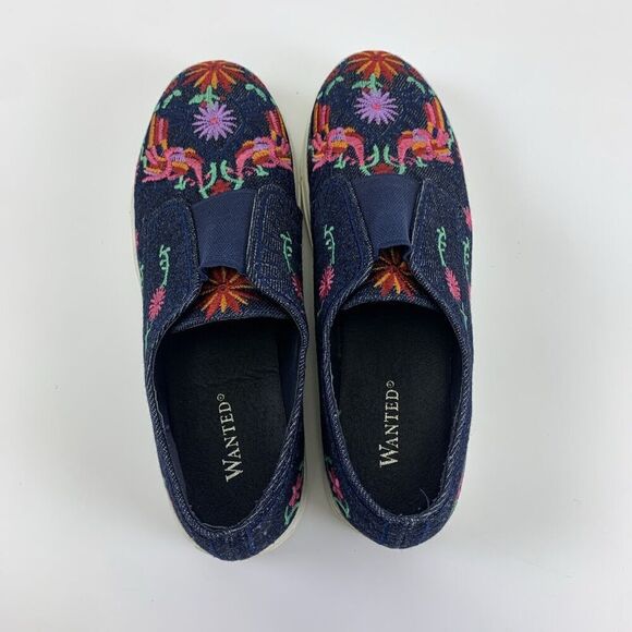 WANTED Floral Embroidered Slip On Sneaker Dark Denim Multicolor Gore Womens 6.5 - Picture 6 of 11